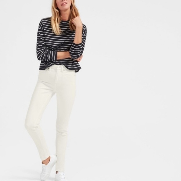 NWT Everlane White Mid Rise Skinny Jeans Blanc High Rise Waist Size 23 TALL $128 - Picture 1 of 12